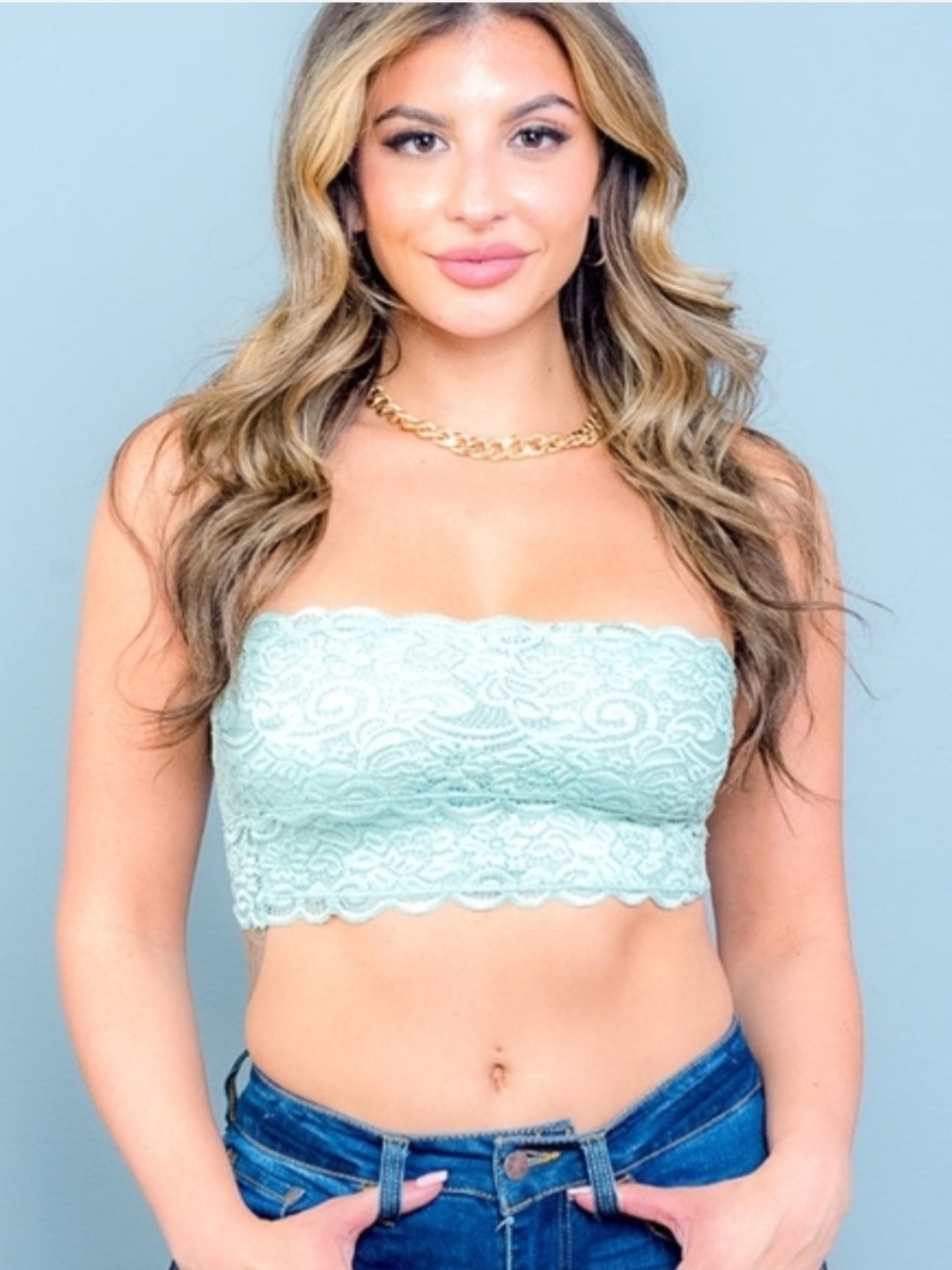 Love Tree Harmony In Nature Sage Green Lace Strapless Bandeau NWT Large